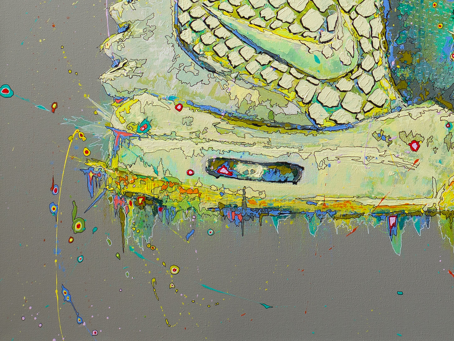 Acrylic painting on canvas of Air Yeezy 2 "Pure Platinum" | Emerging contemporary artist Kate Jensen | Katejjj.shop