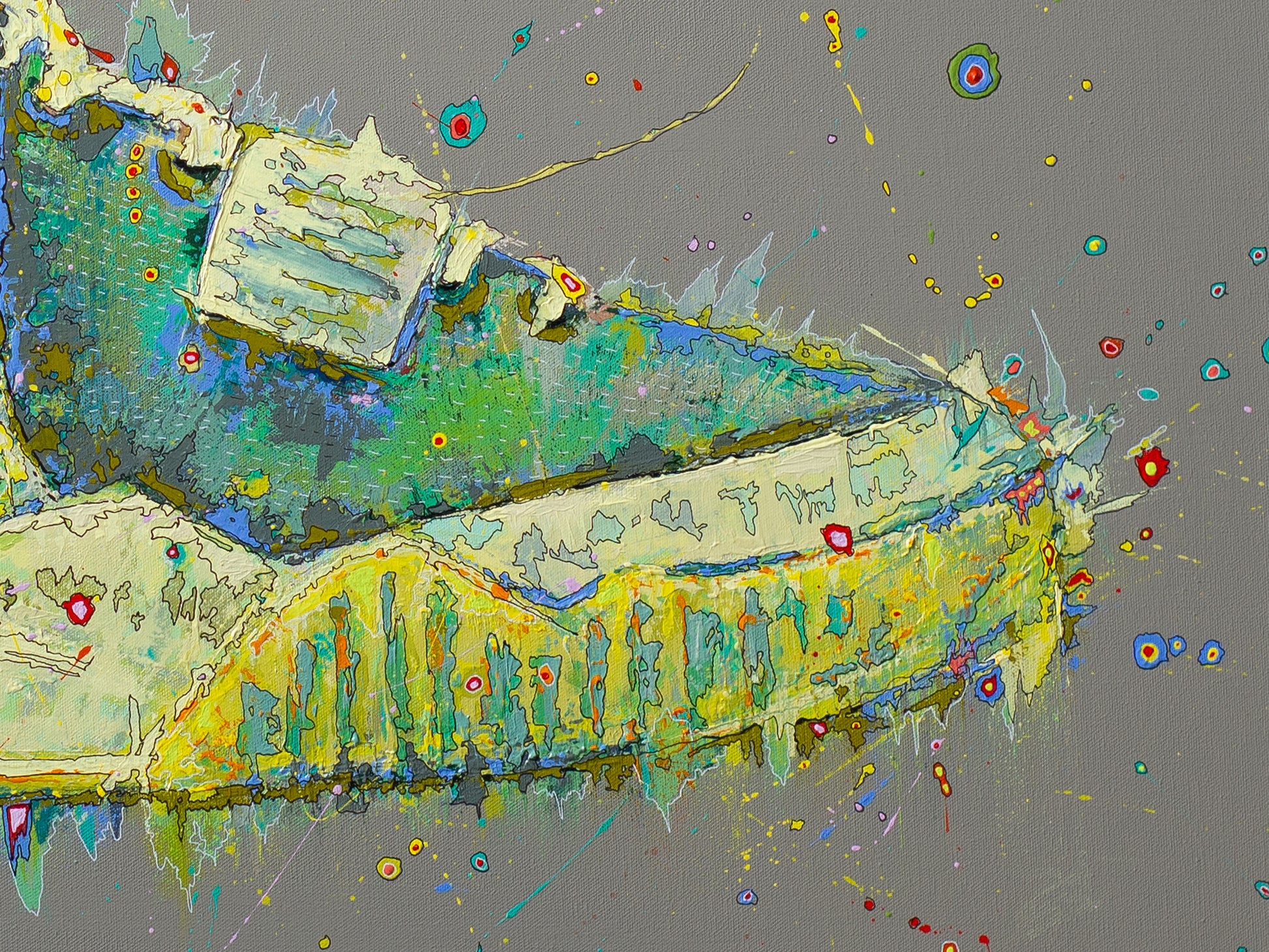 Acrylic painting on canvas of Air Yeezy 2 "Pure Platinum" | Emerging contemporary artist Kate Jensen  | Katejjj.shop