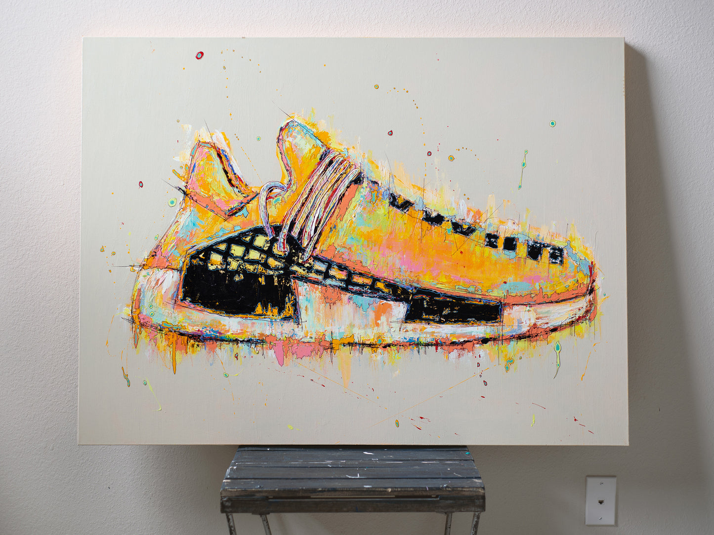 Acrylic painting on canvas of Adidas x Pharrell HU NMD | Emerging contemporary artist Kate Jensen | Katejjj.shop