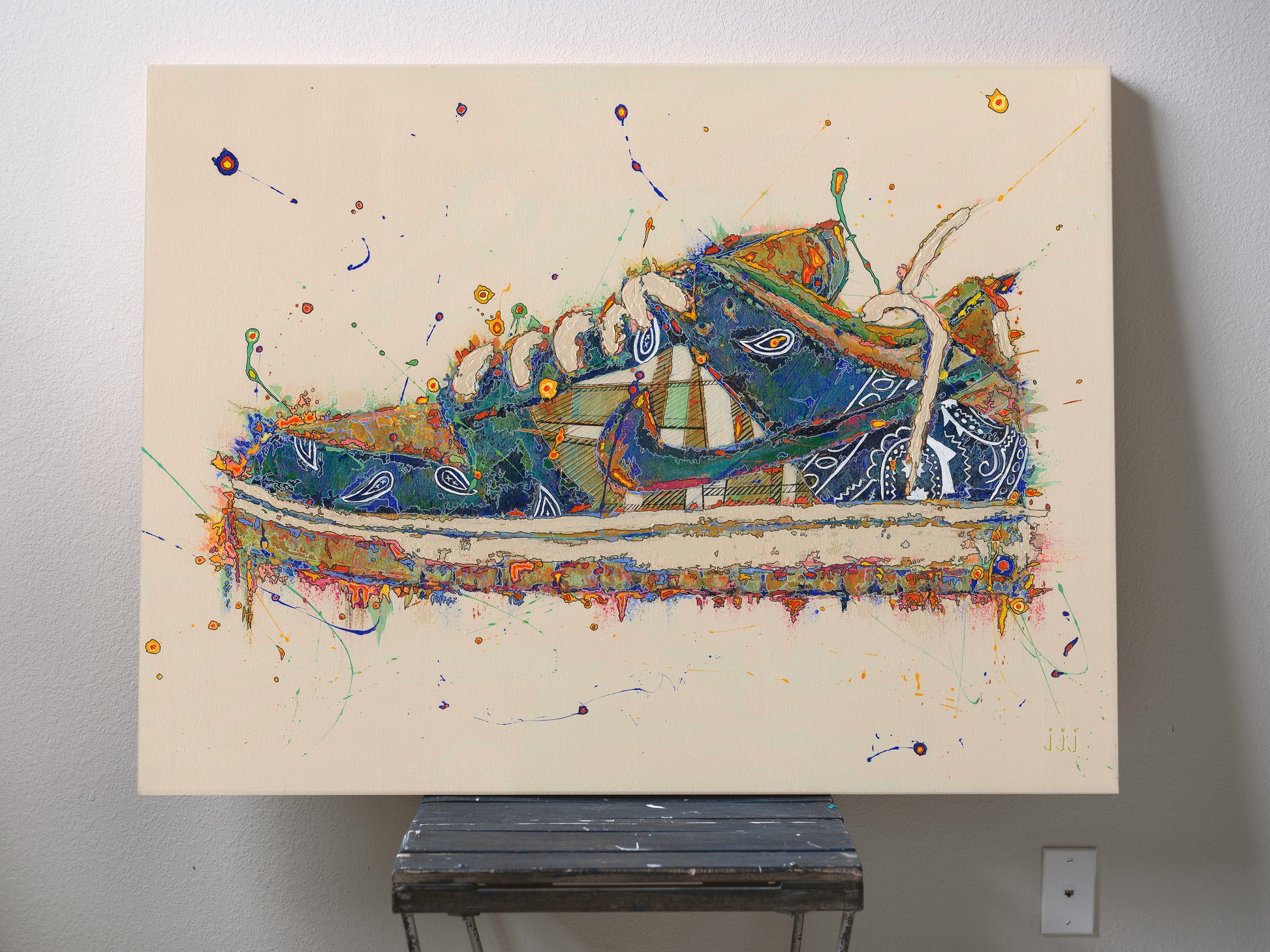 Acrylic painting on canvas of Nike x Travis Scott SB Dunk Low | Emerging contemporary artist Kate Jensen  | Katejjj.shop