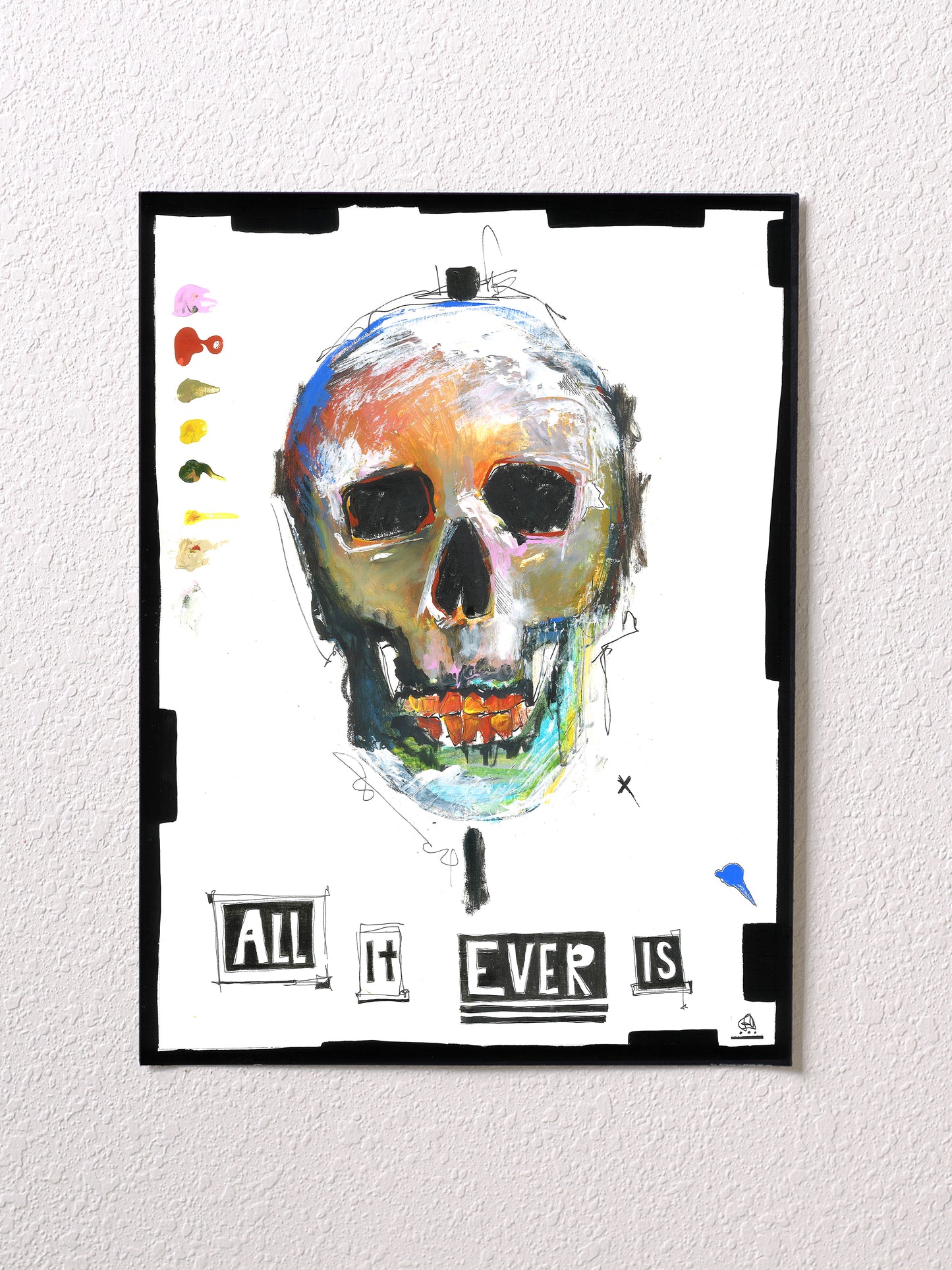 Original mixed media skull painting on paper | Emerging contemporary artist Kate Jensen | Katejjj.shop"