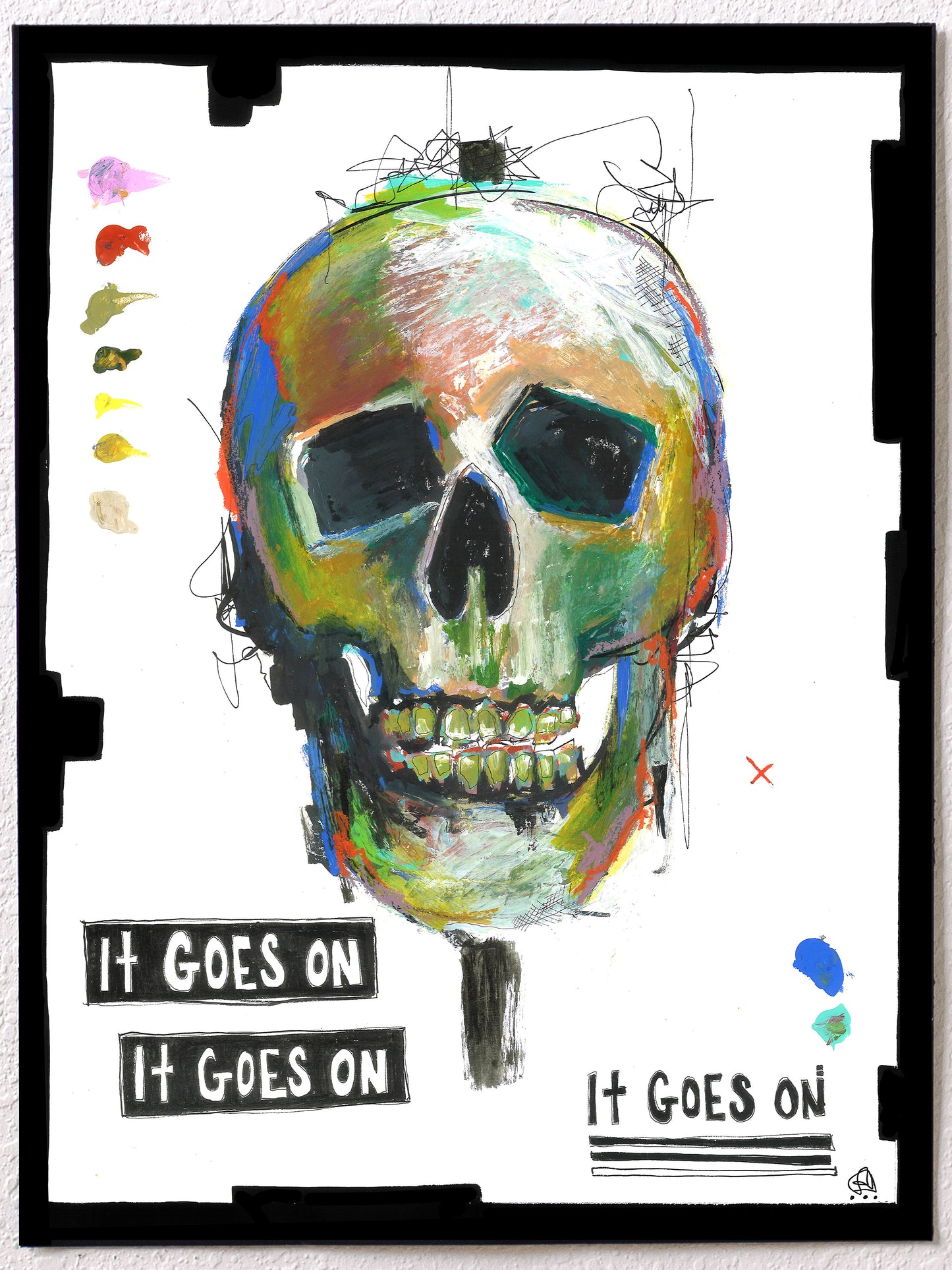 Original mixed media skull painting on paper | Emerging contemporary artist Kate Jensen | Katejjj.shop