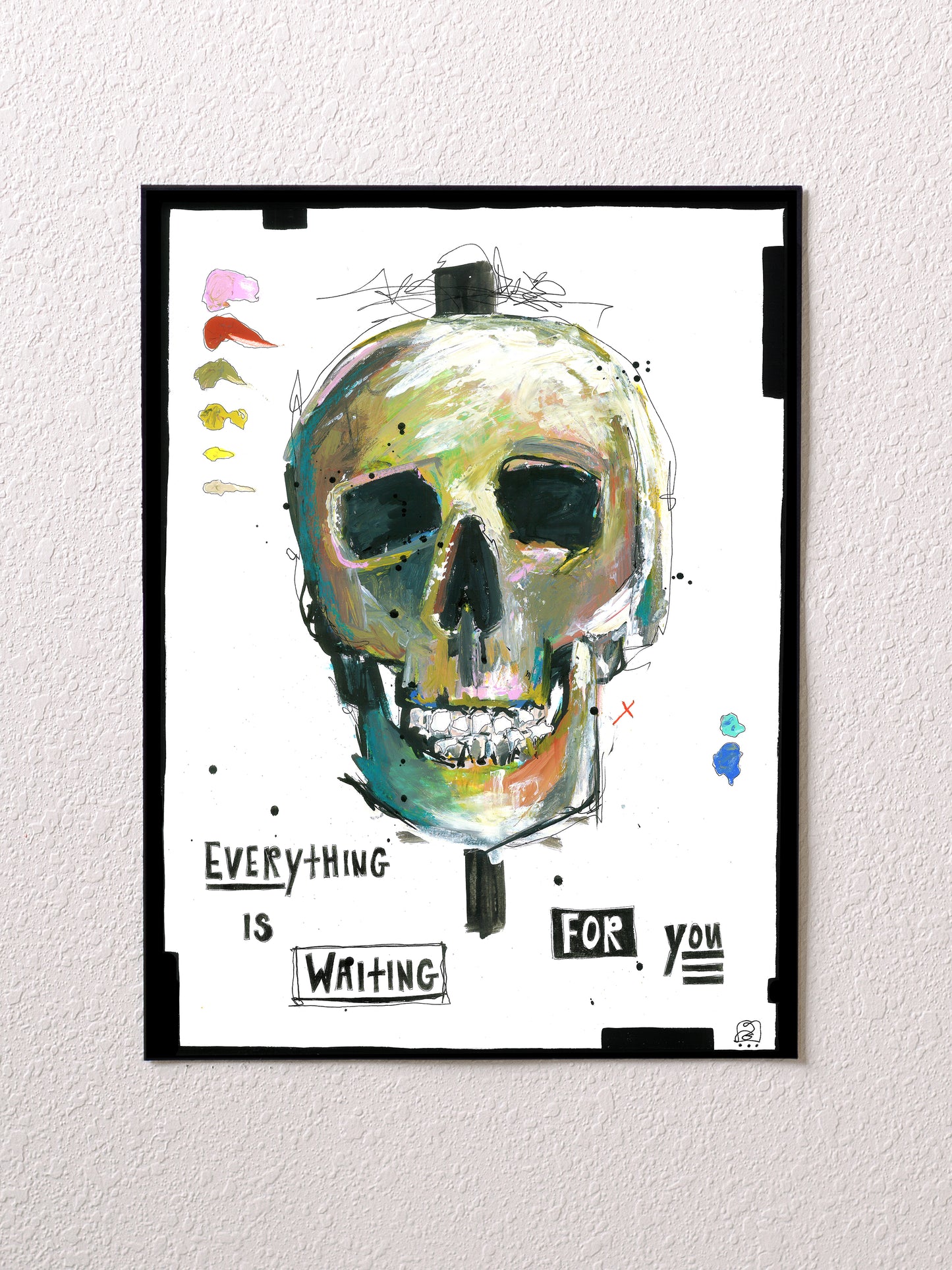Original mixed media skull painting on paper | Emerging contemporary artist Kate Jensen | Katejjj.shop