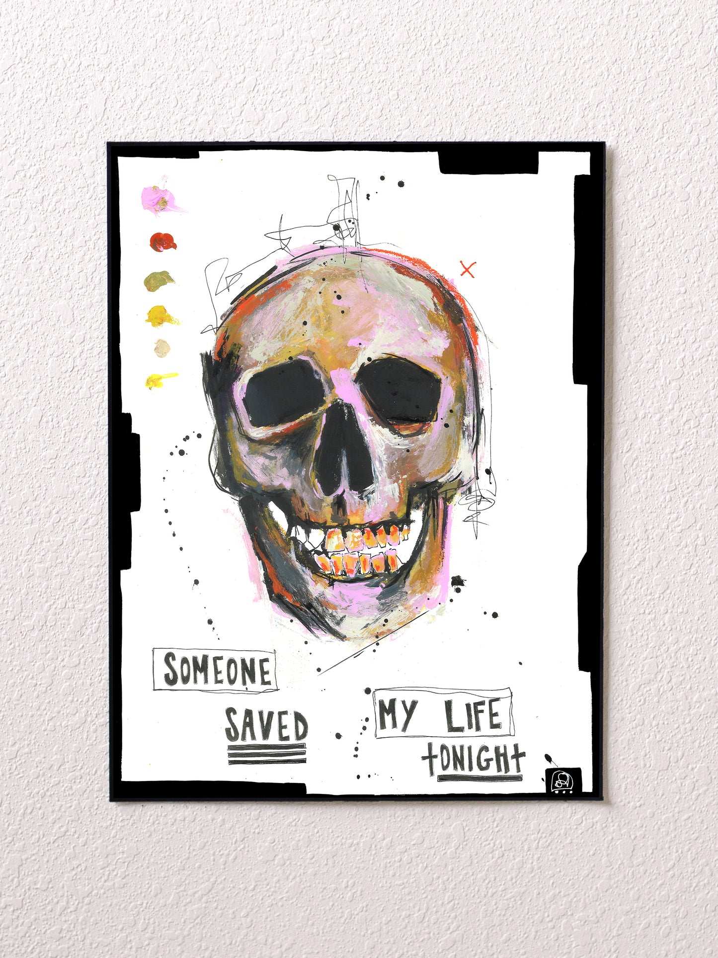 Original mixed media skull painting on paper | Emerging contemporary artist Kate Jensen | Katejjj.shop