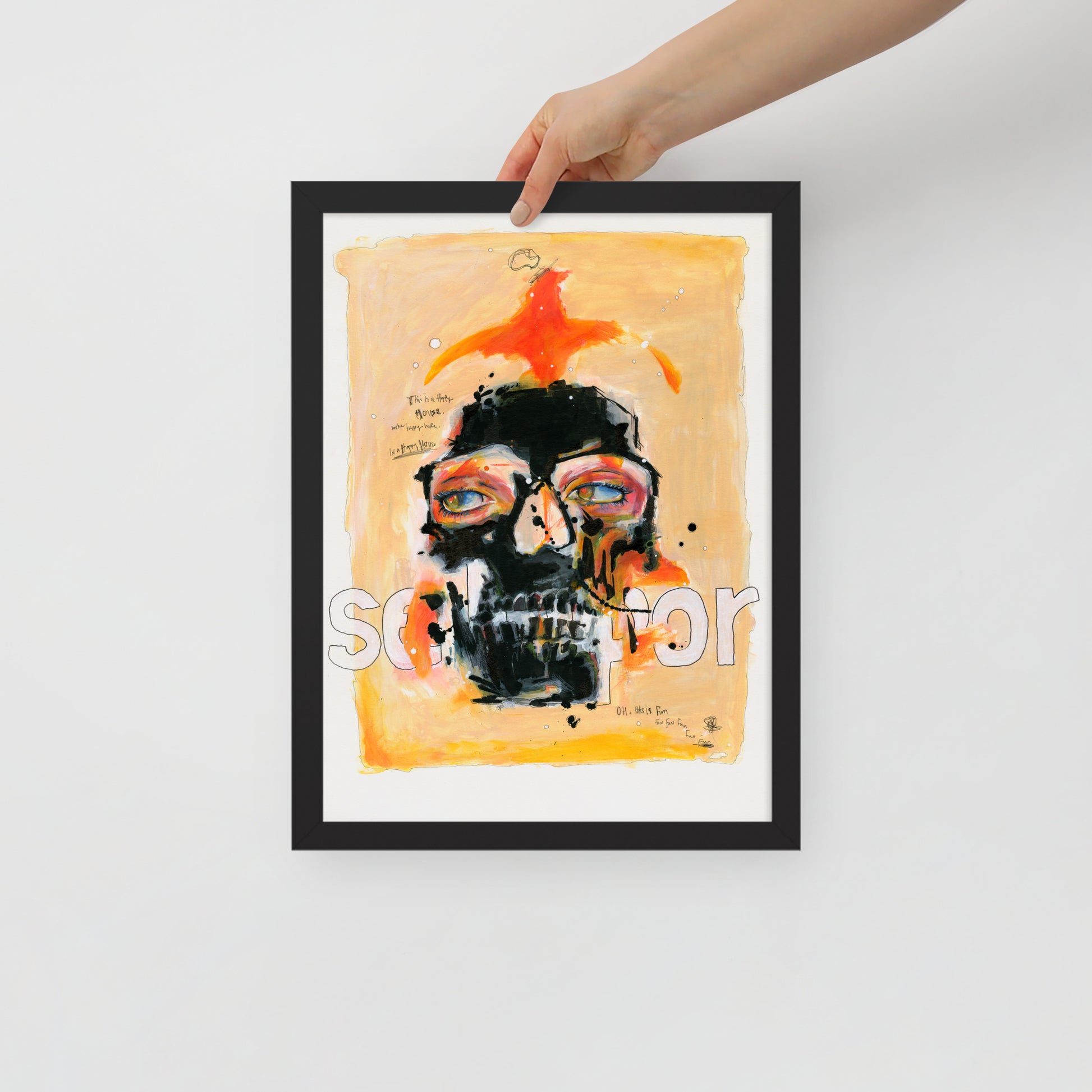 "Fine art framed print on matte paper of mixed media skull painting | Emerging contemporary artist Kate Jensen  | Katejjj.shop"