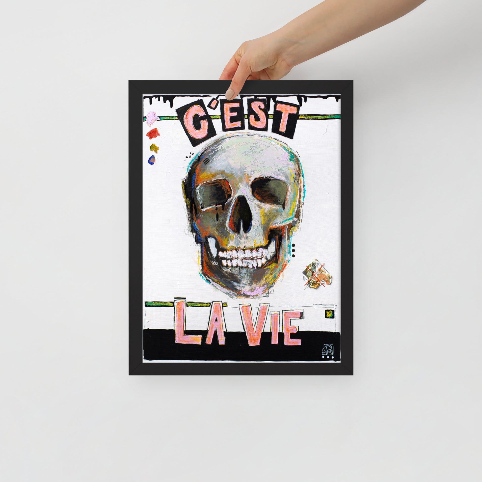 "Fine art framed print on matte paper of mixed media skull painting | Emerging contemporary artist Kate Jensen  | Katejjj.shop"