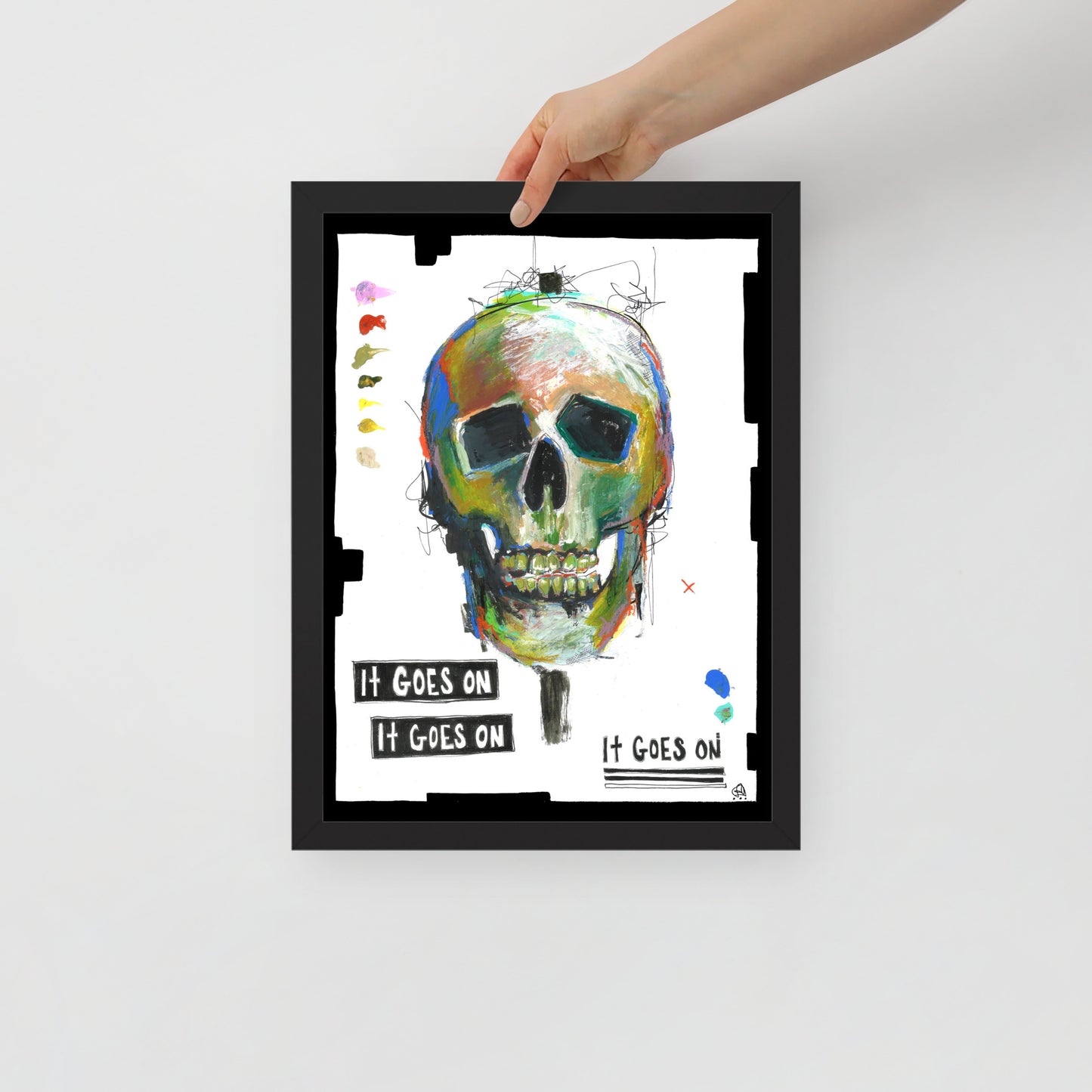 "Fine art framed print on matte paper of mixed media skull painting | Emerging contemporary artist Kate Jensen | Katejjj.shop"