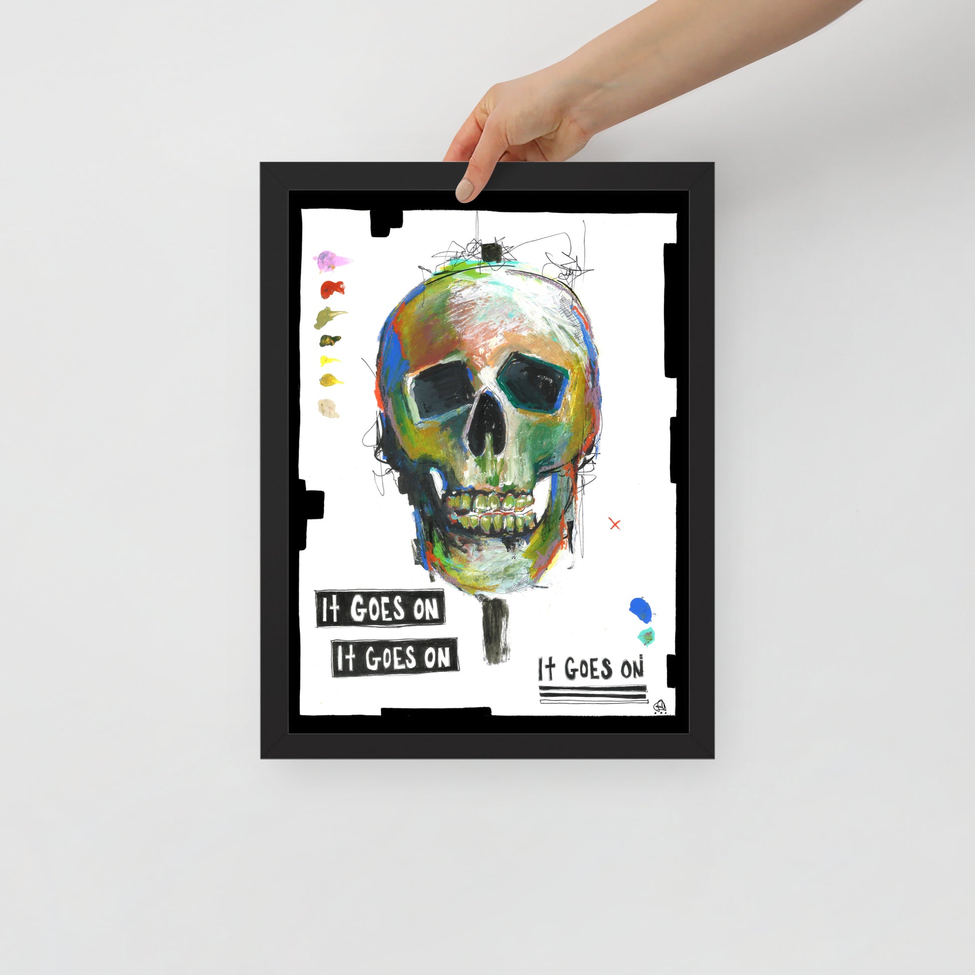 "Fine art framed print on matte paper of mixed media skull painting | Emerging contemporary artist Kate Jensen  | Katejjj.shop"