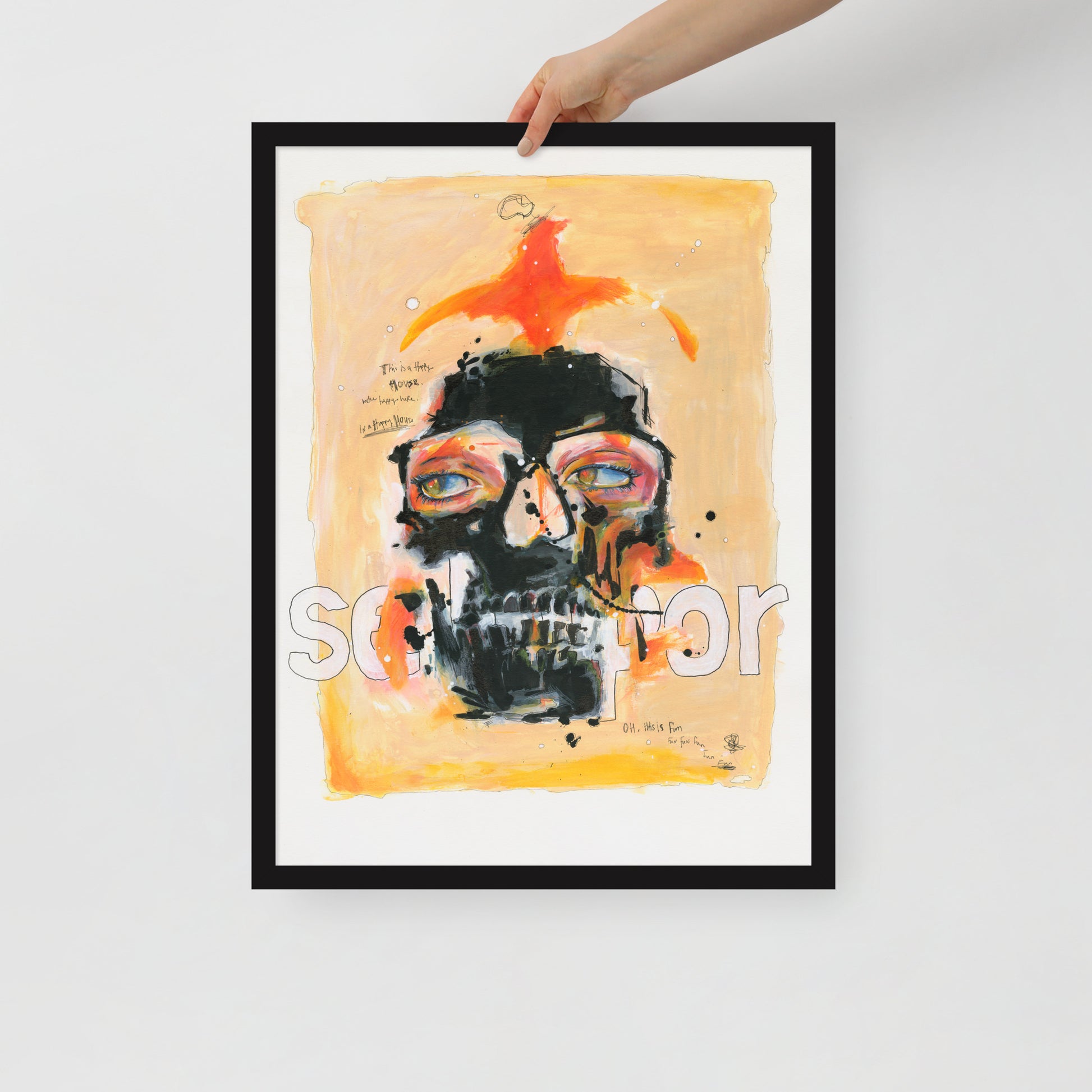 "Fine art framed print on matte paper of mixed media skull painting | Emerging contemporary artist Kate Jensen  | Katejjj.shop"
