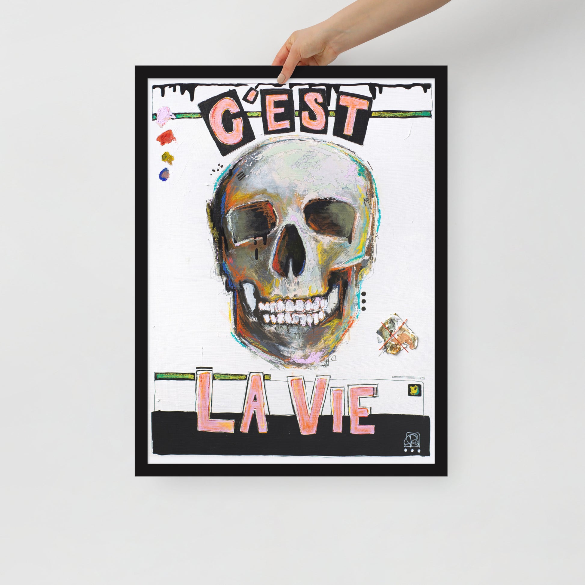 "Fine art framed print on matte paper of mixed media skull painting | Emerging contemporary artist Kate Jensen  | Katejjj.shop"