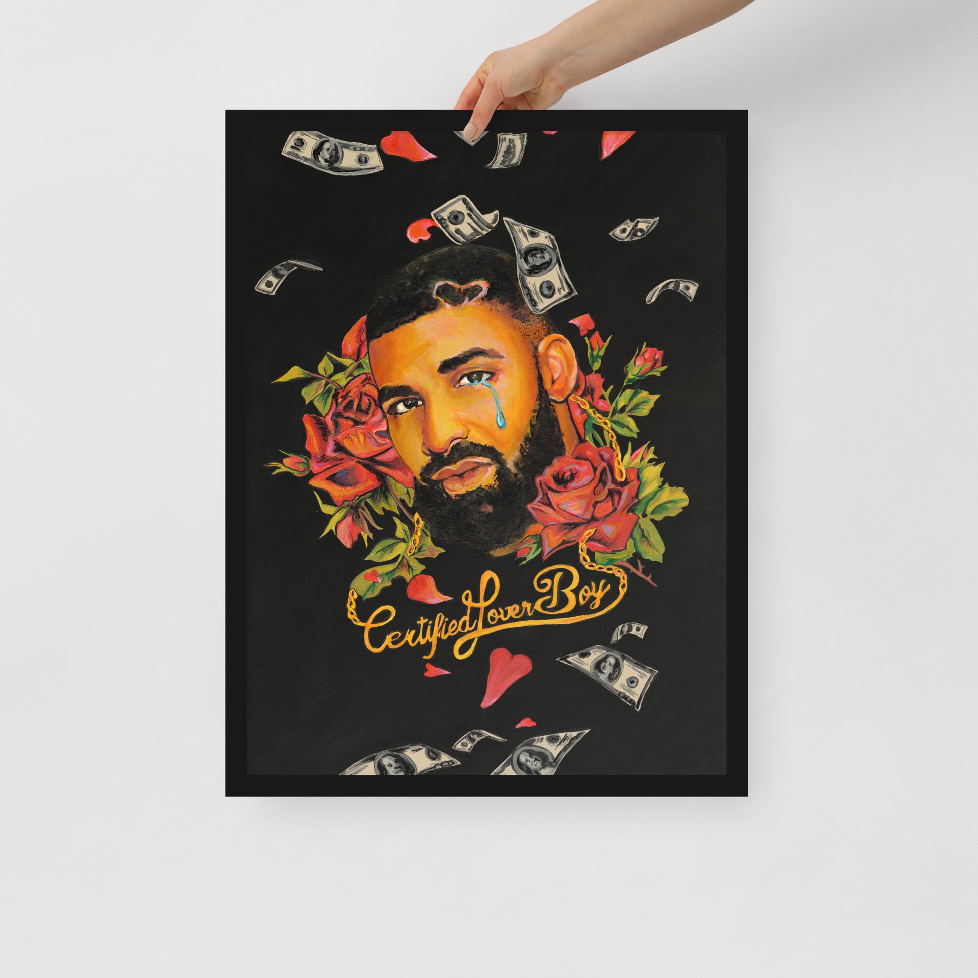 "Fine art framed print on matte paper of mixed media Drake painting | Emerging contemporary artist Kate Jensen  | Katejjj.shop"