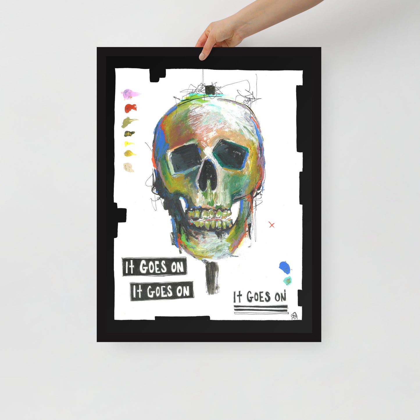 "Fine art framed print on matte paper of mixed media skull painting | Emerging contemporary artist Kate Jensen | Katejjj.shop"