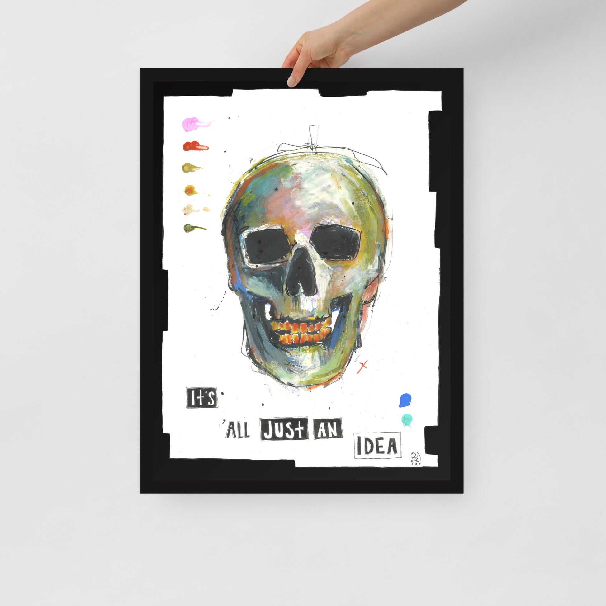 "Fine art framed print on matte paper of mixed media skull painting | Emerging contemporary artist Kate Jensen  | Katejjj.shop"