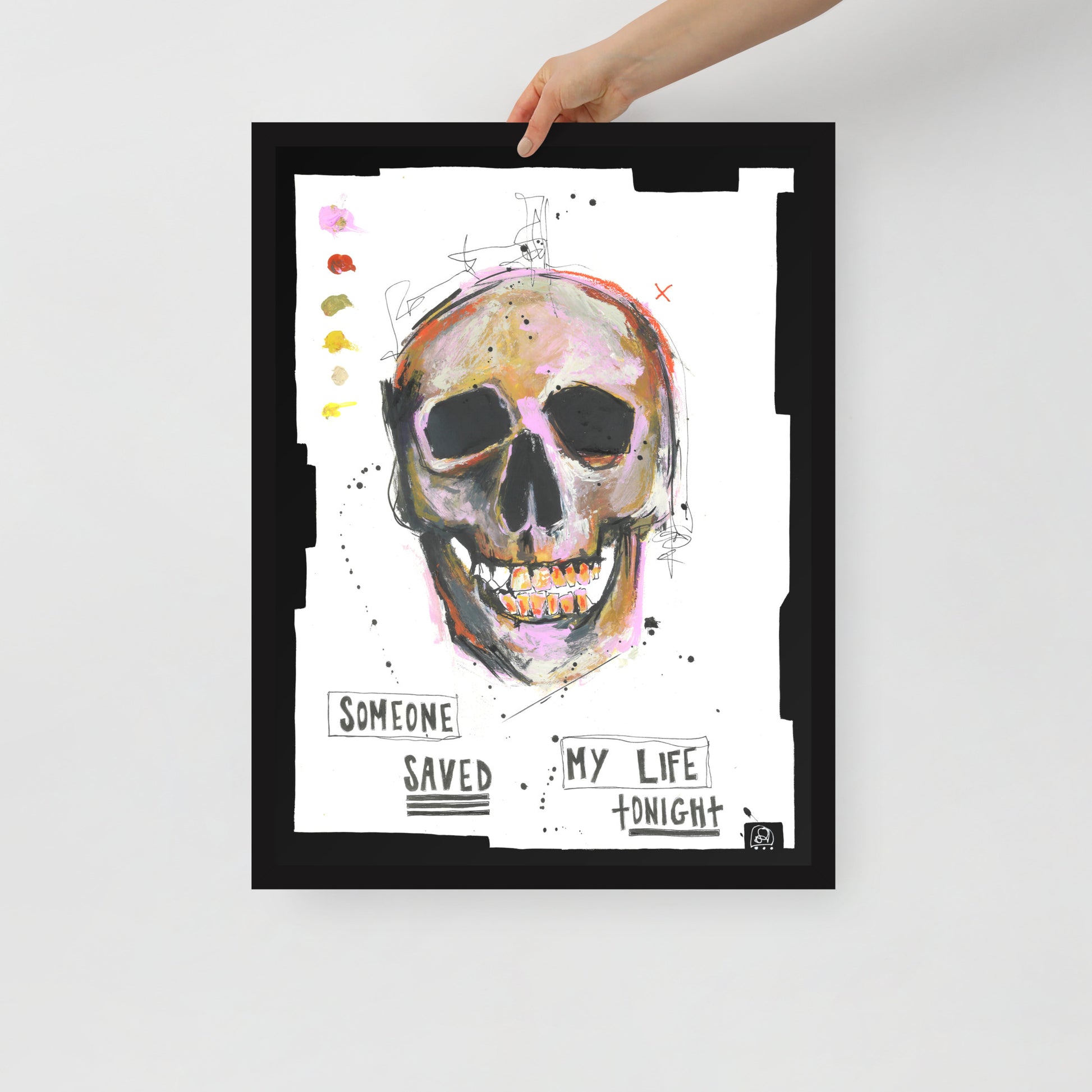 "Fine art framed print on matte paper of mixed media skull painting | Emerging contemporary artist Kate Jensen  | Katejjj.shop"