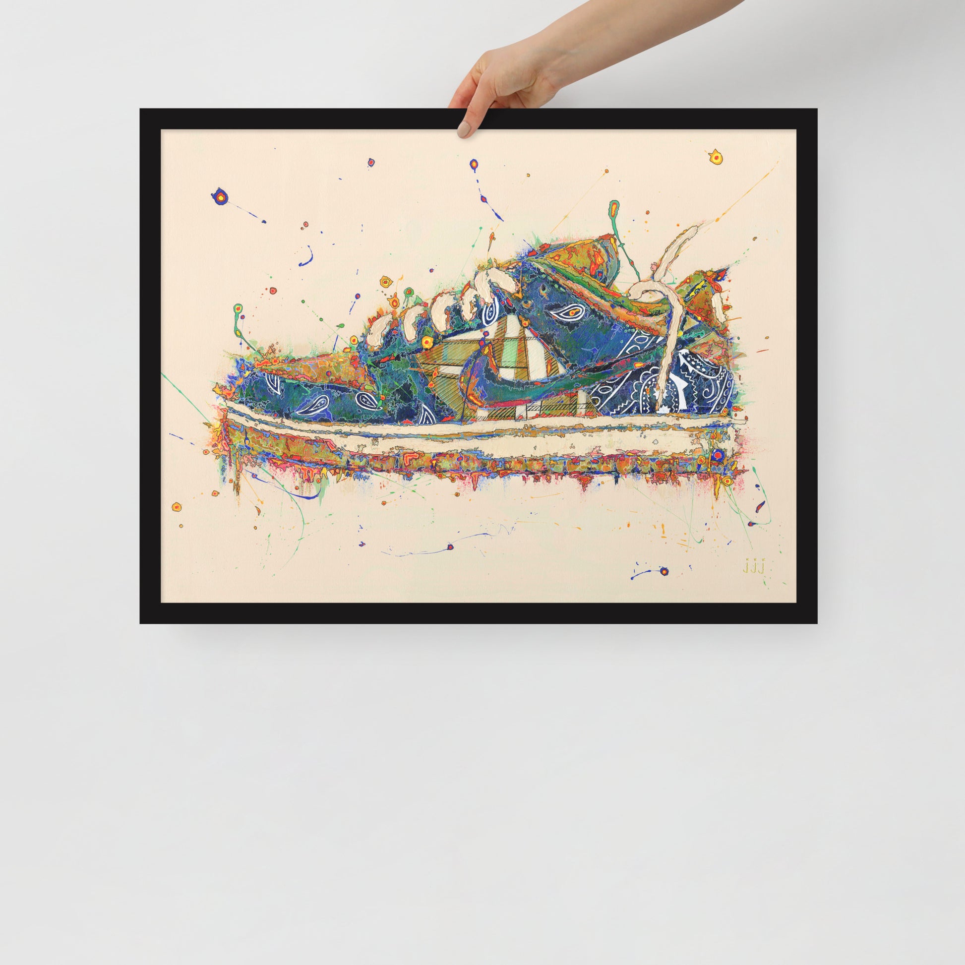 "Fine art framed print on matte paper of Nike x Travis Scott SB Dunk Low acrylic painting | Emerging contemporary artist Kate Jensen  | Katejjj.shop"