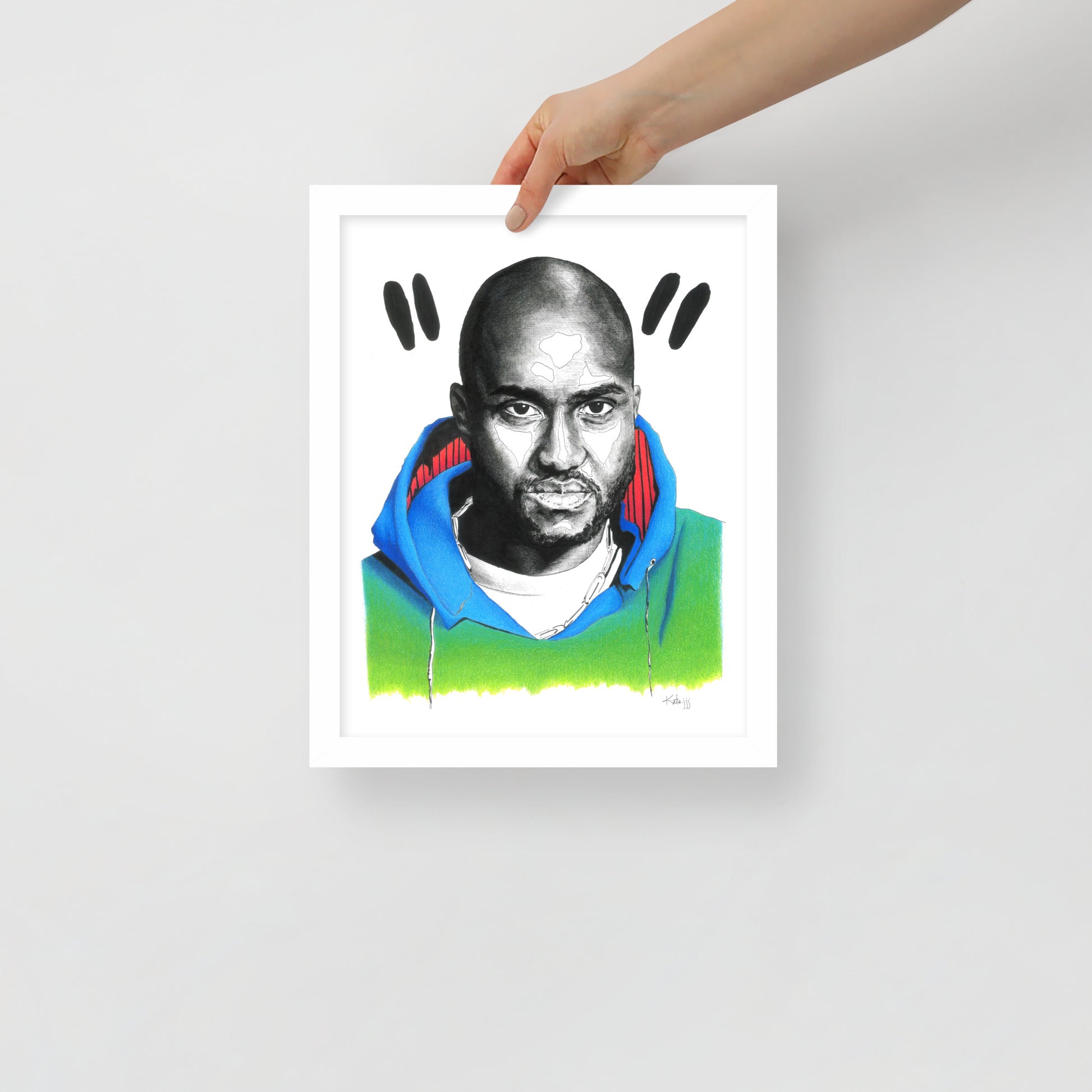 "Fine art framed print on matte paper of Virgil Abloh illustration | Emerging contemporary artist Kate Jensen  | Katejjj.shop"