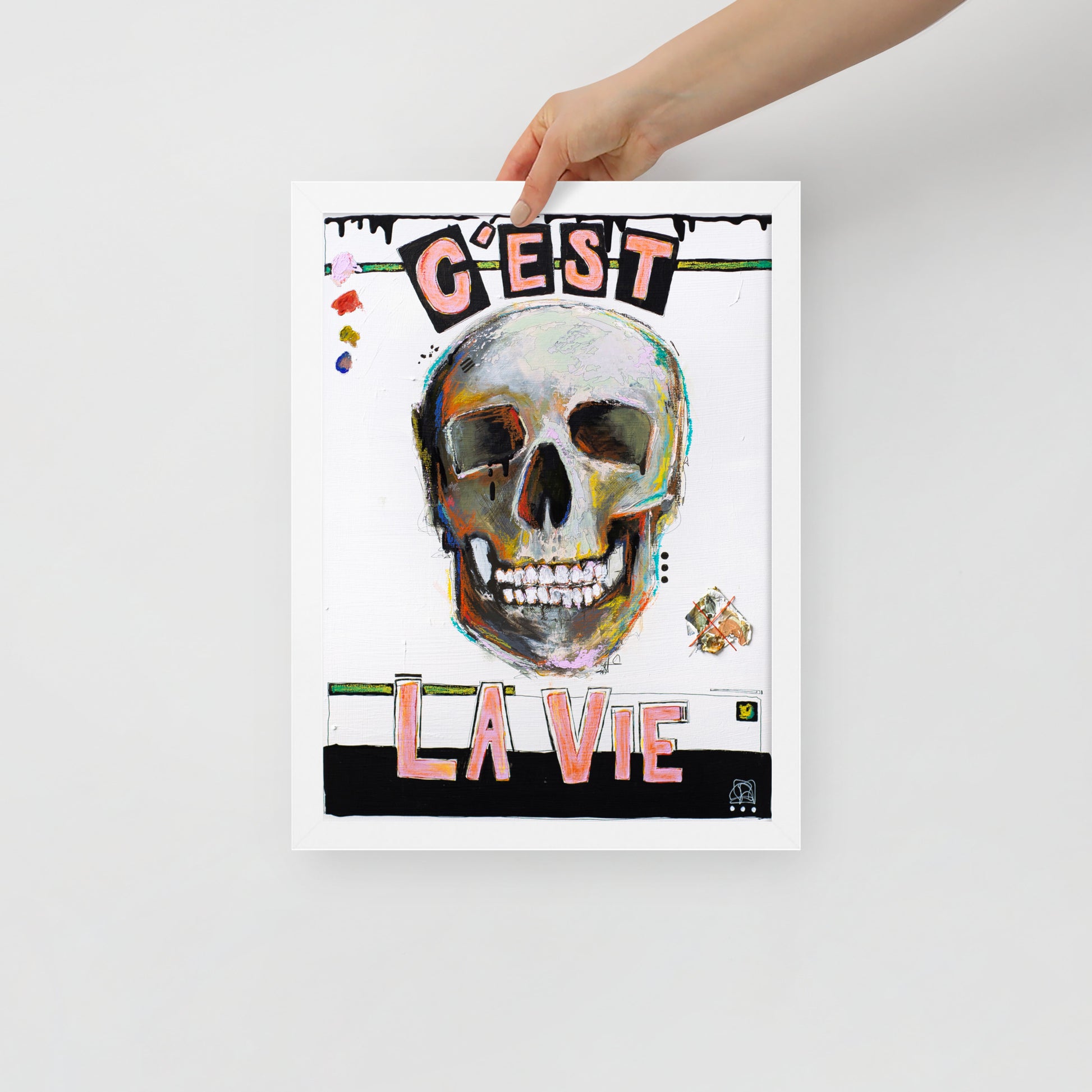"Fine art framed print on matte paper of mixed media skull painting | Emerging contemporary artist Kate Jensen  | Katejjj.shop"