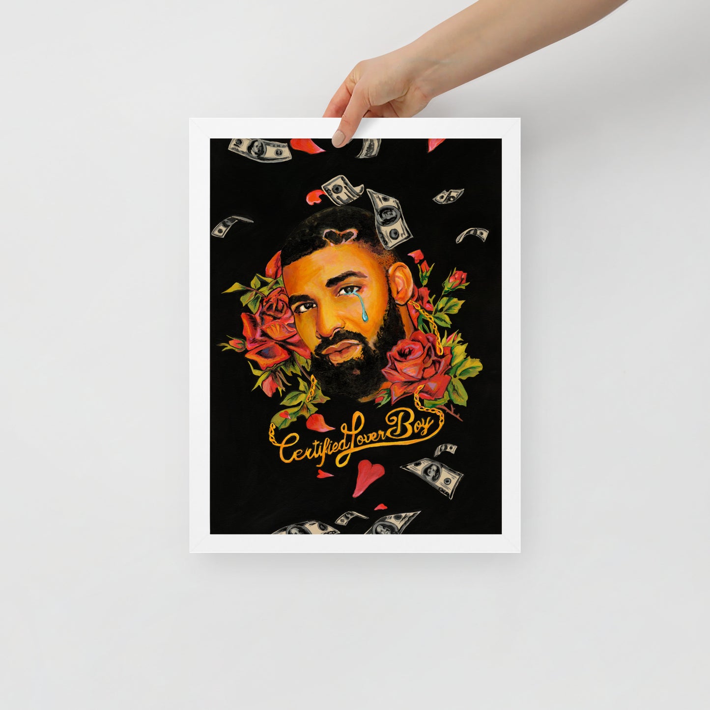"Fine art framed print on matte paper of mixed media Drake painting | Emerging contemporary artist Kate Jensen | Katejjj.shop"