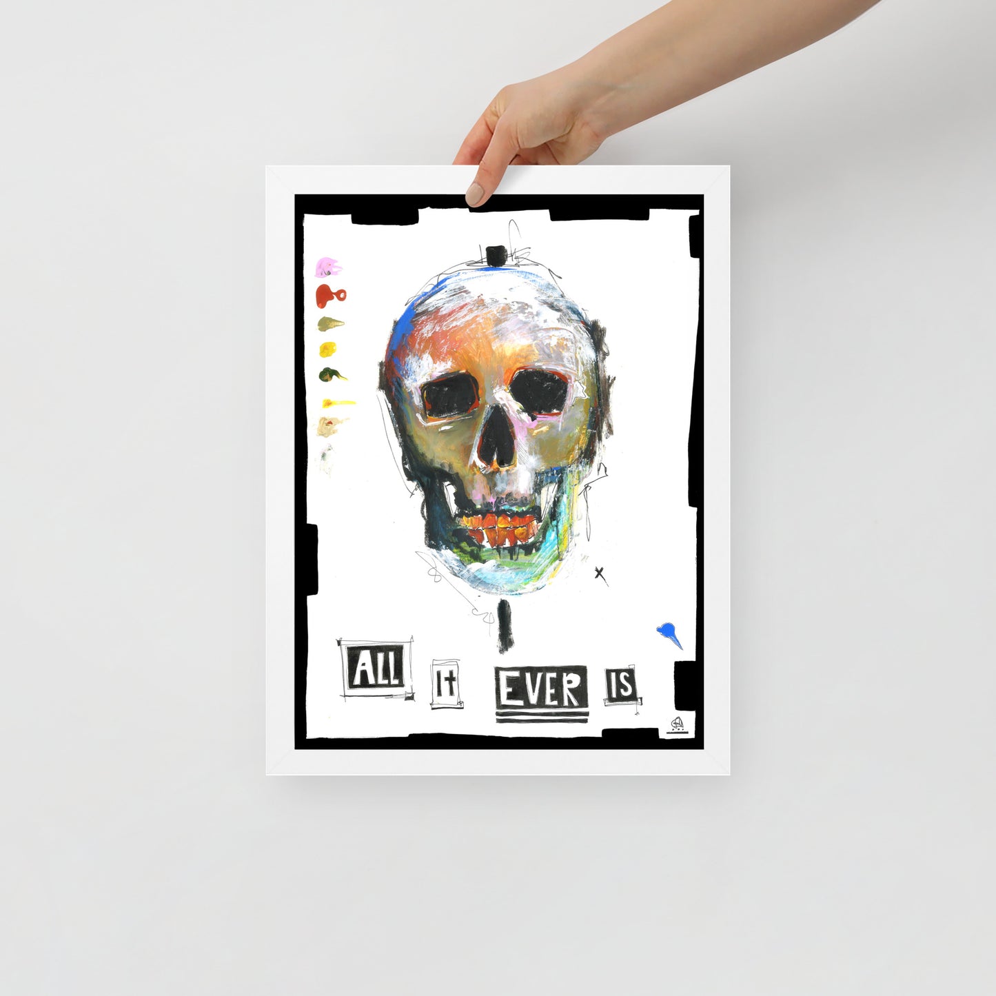 "Fine art framed print on matte paper of mixed media skull painting | Emerging contemporary artist Kate Jensen | Katejjj.shop"