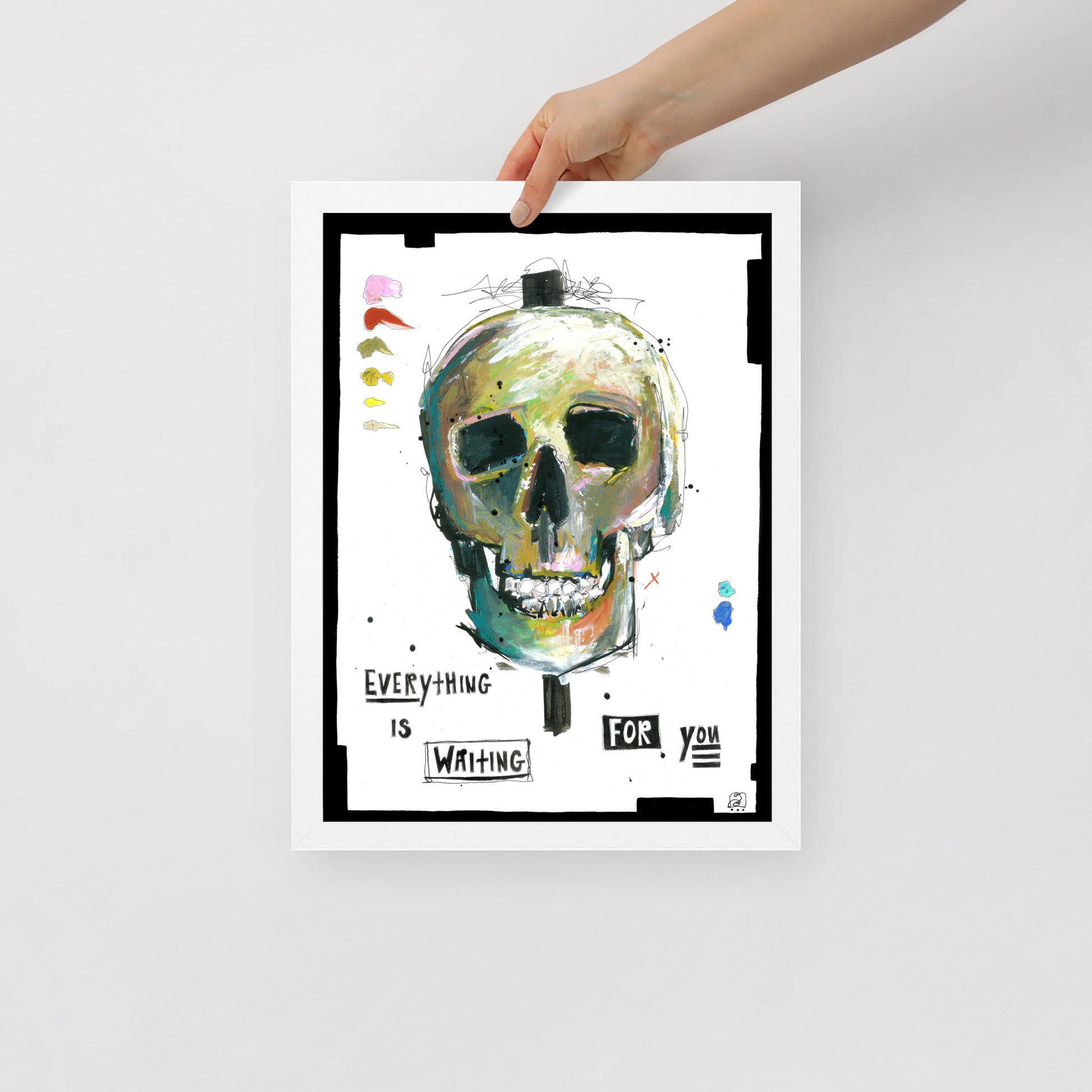 "Fine art framed print on matte paper of mixed media skull painting | Emerging contemporary artist Kate Jensen  | Katejjj.shop"