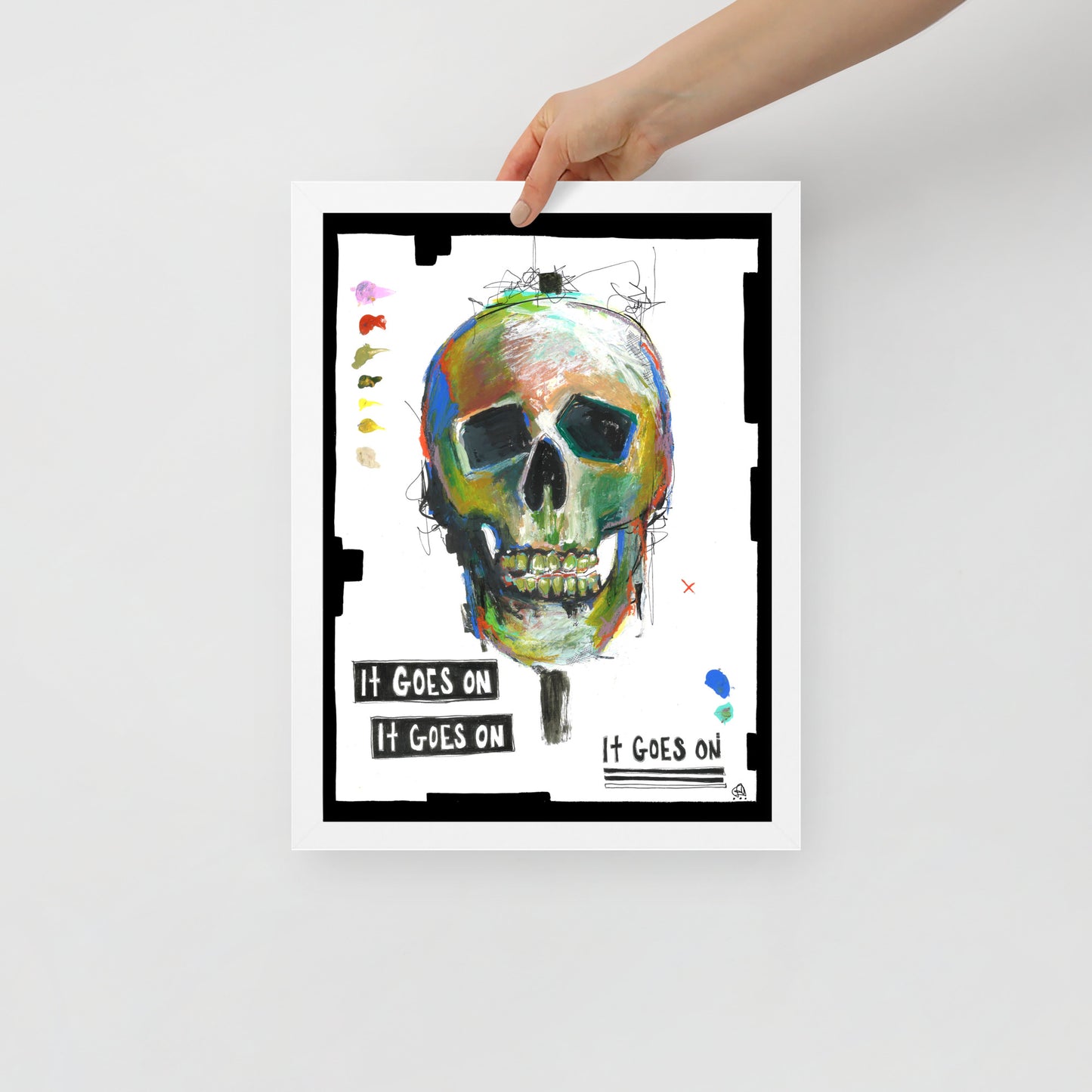 "Fine art framed print on matte paper of mixed media skull painting | Emerging contemporary artist Kate Jensen | Katejjj.shop"