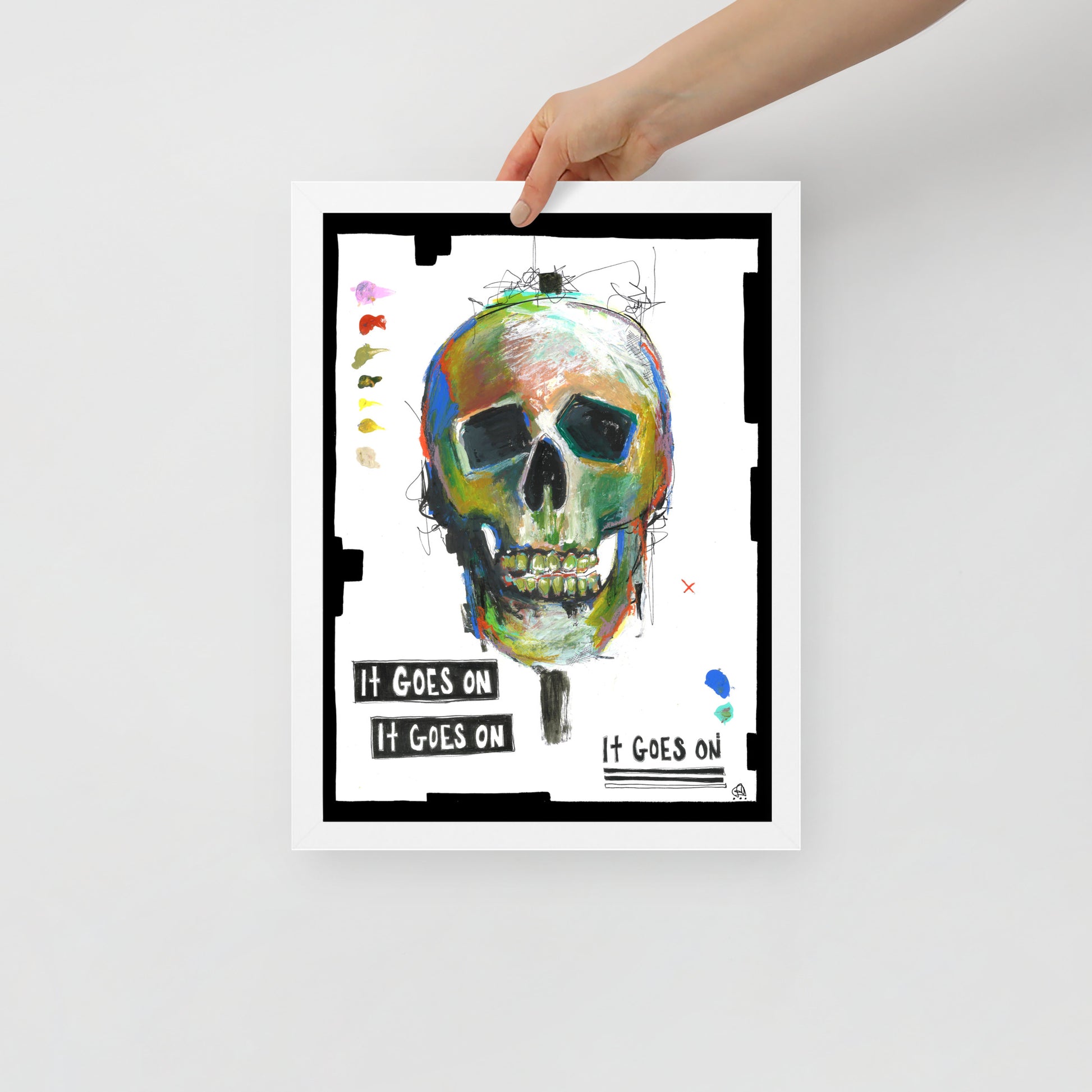 "Fine art framed print on matte paper of mixed media skull painting | Emerging contemporary artist Kate Jensen  | Katejjj.shop"