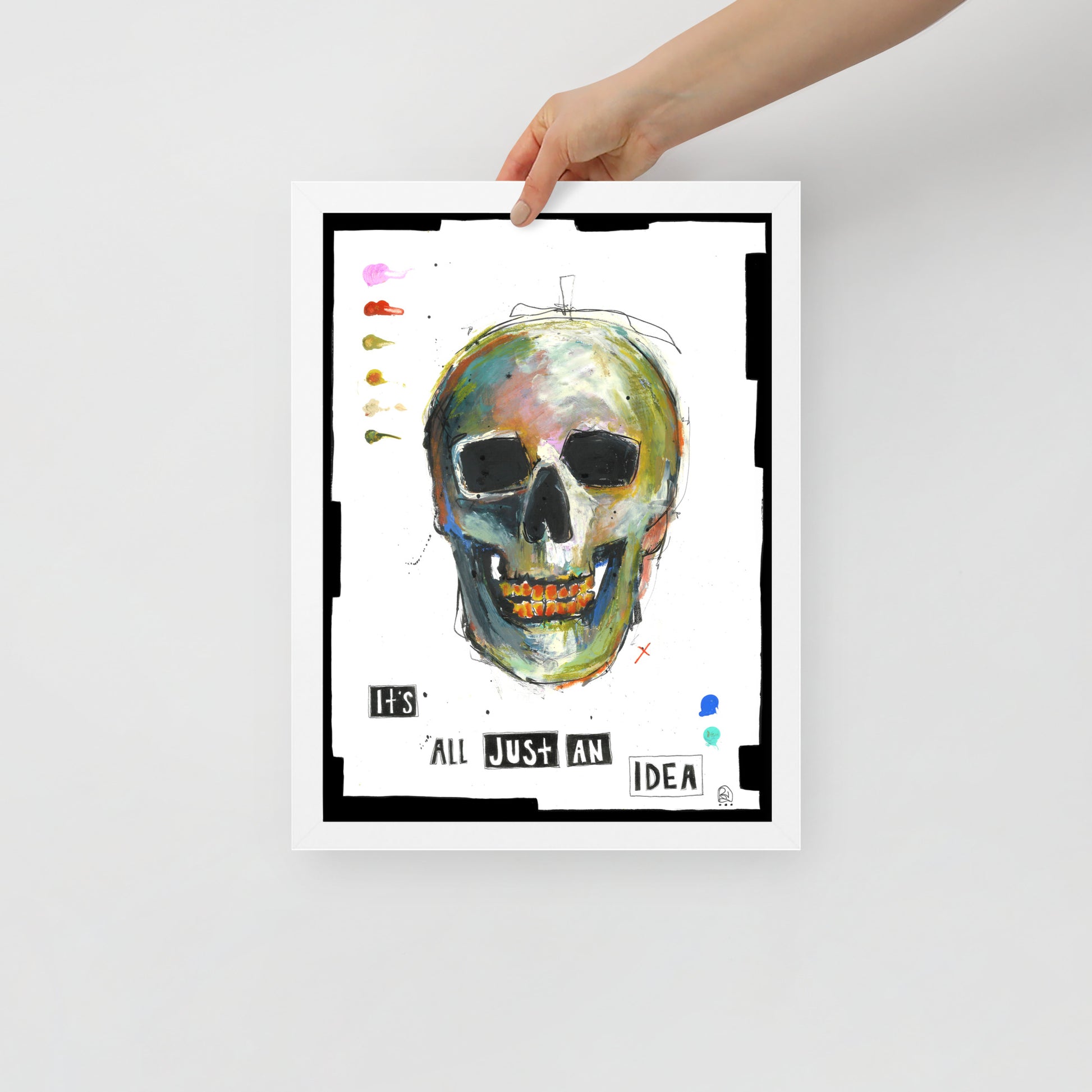 "Fine art framed print on matte paper of mixed media skull painting | Emerging contemporary artist Kate Jensen  | Katejjj.shop"