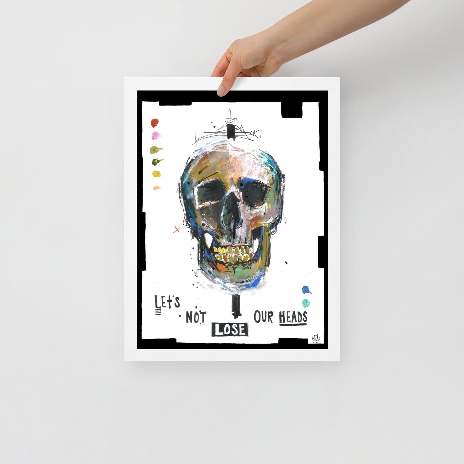 "Fine art framed print on matte paper of mixed media skull painting | Emerging contemporary artist Kate Jensen  | Katejjj.shop"