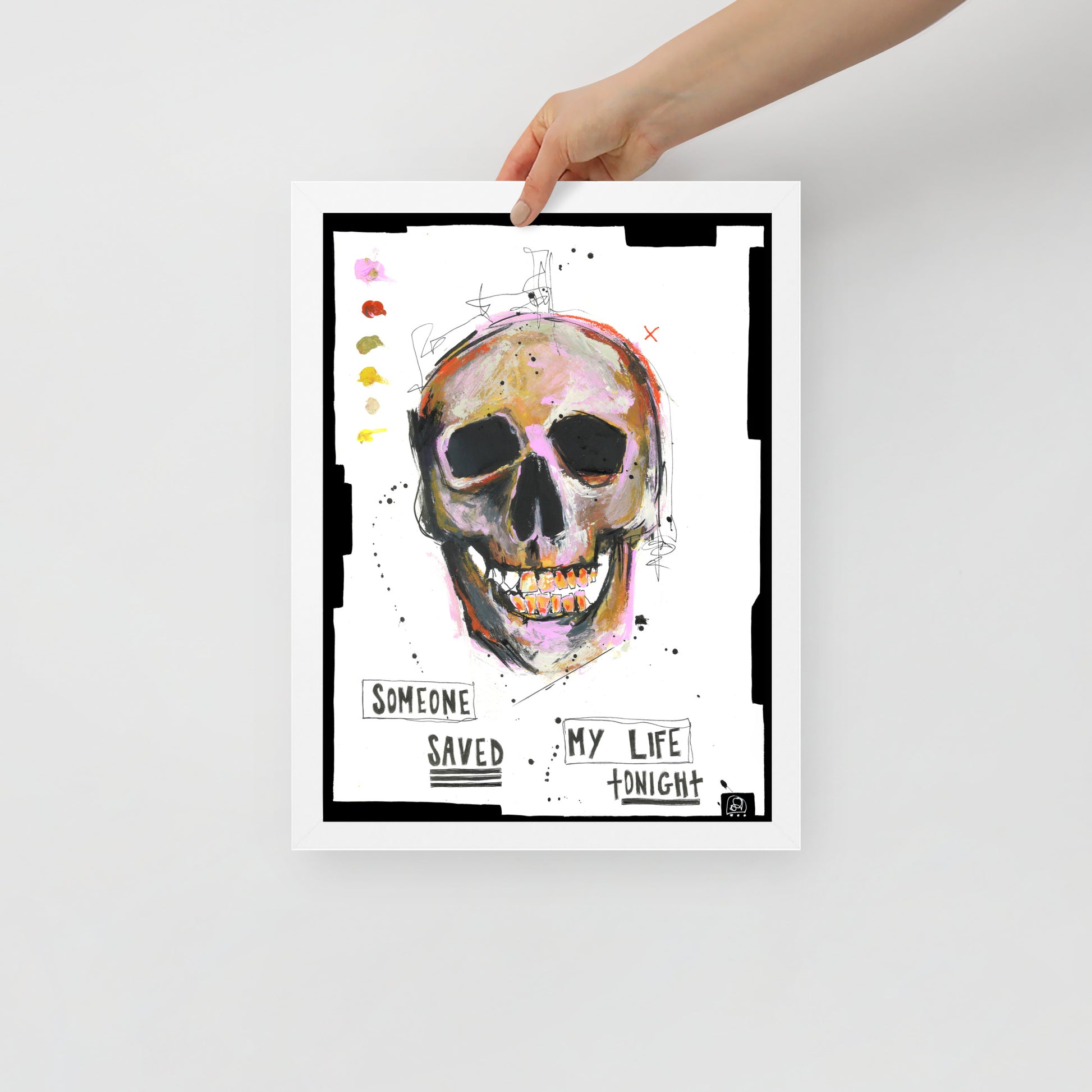 "Fine art framed print on matte paper of mixed media skull painting | Emerging contemporary artist Kate Jensen  | Katejjj.shop"