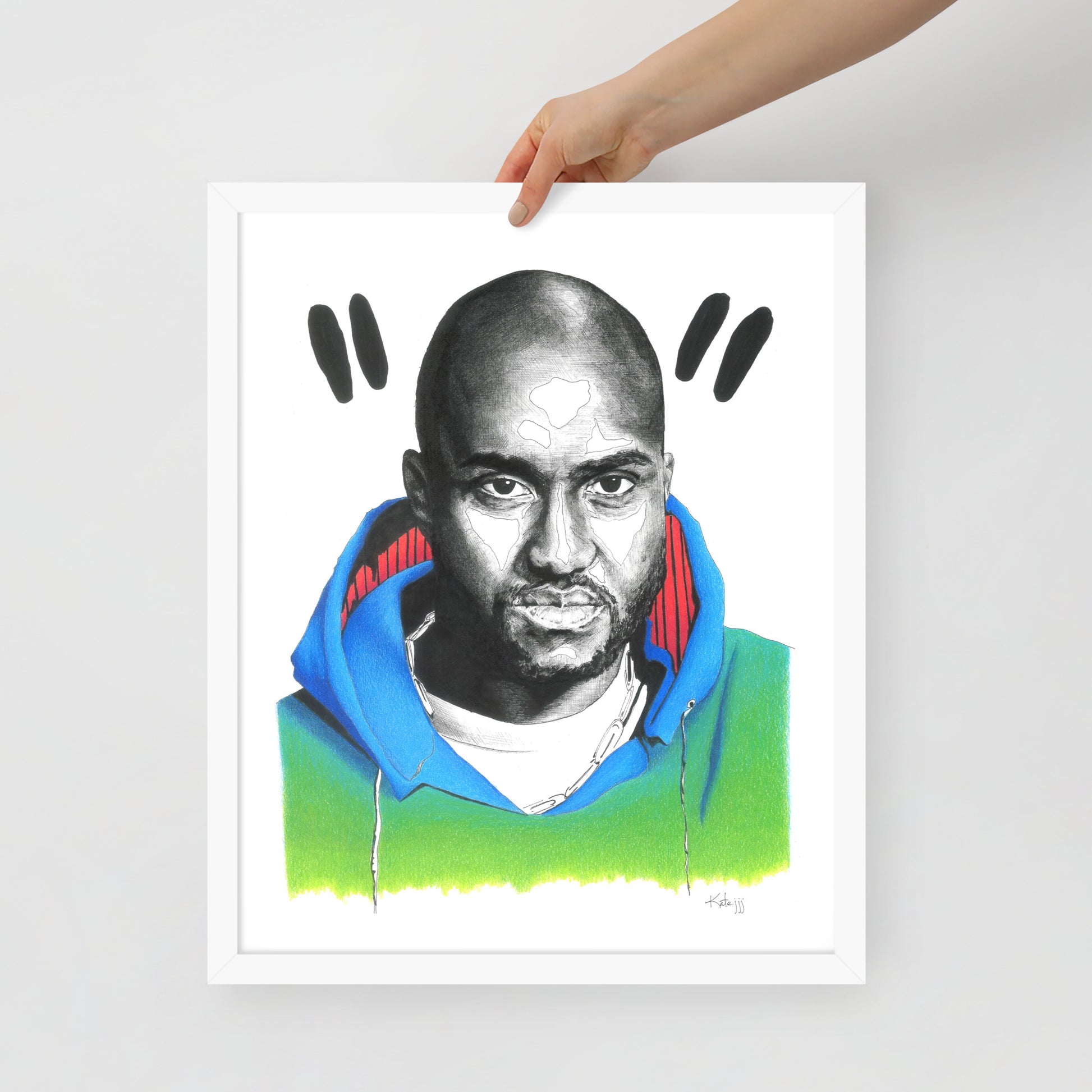 "Fine art framed print on matte paper of Virgil Abloh illustration | Emerging contemporary artist Kate Jensen  | Katejjj.shop"