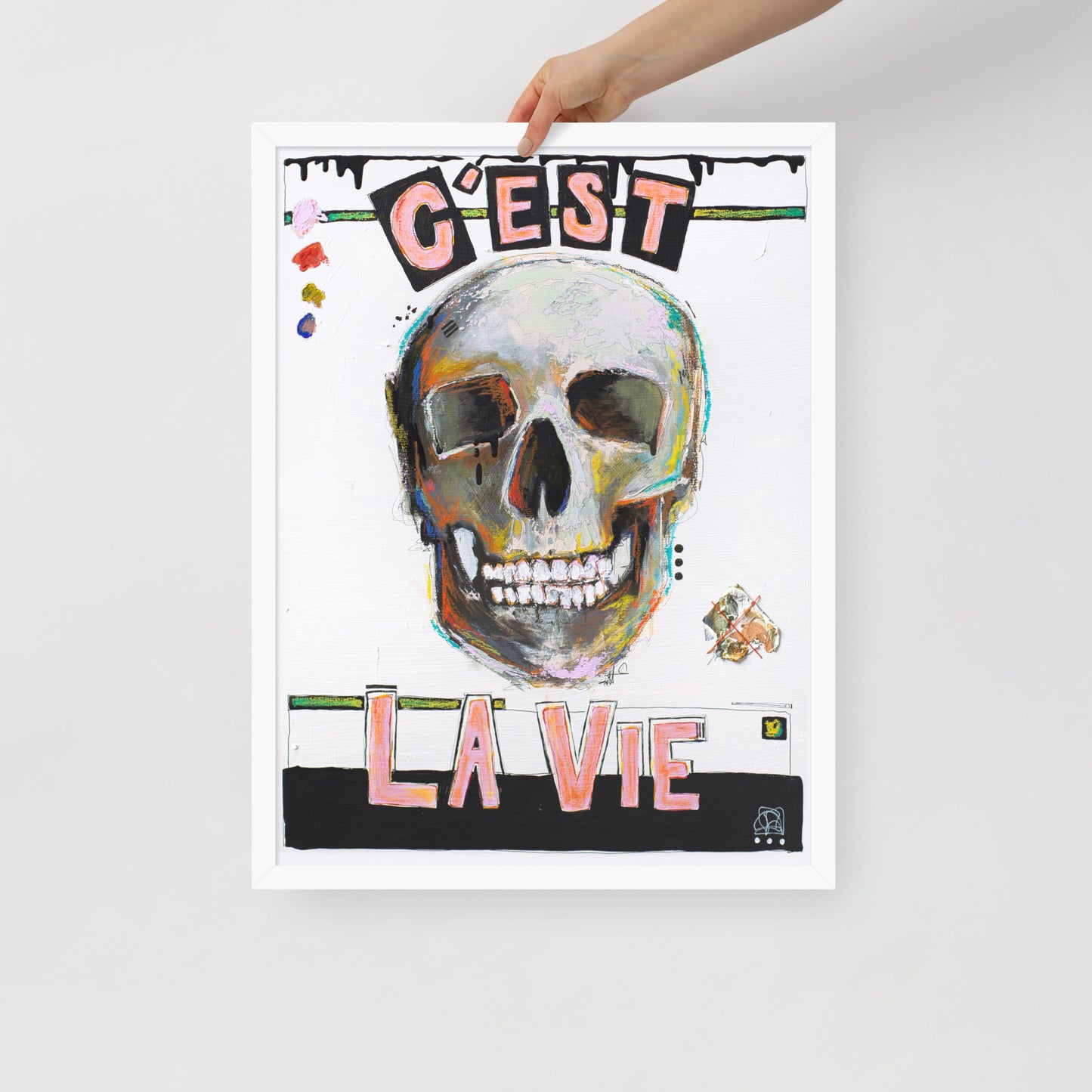 "Fine art framed print on matte paper of mixed media skull painting | Emerging contemporary artist Kate Jensen | Katejjj.shop"