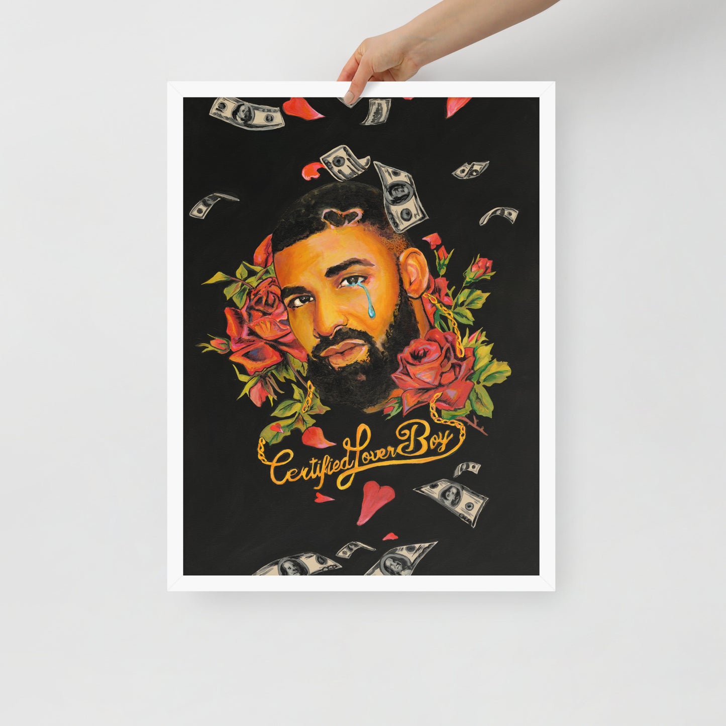 "Fine art framed print on matte paper of mixed media Drake painting | Emerging contemporary artist Kate Jensen | Katejjj.shop"