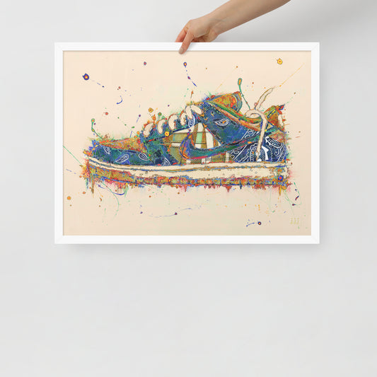 "Fine art framed print on matte paper of Nike x Travis Scott SB Dunk Low acrylic painting | Emerging contemporary artist Kate Jensen  | Katejjj.shop"