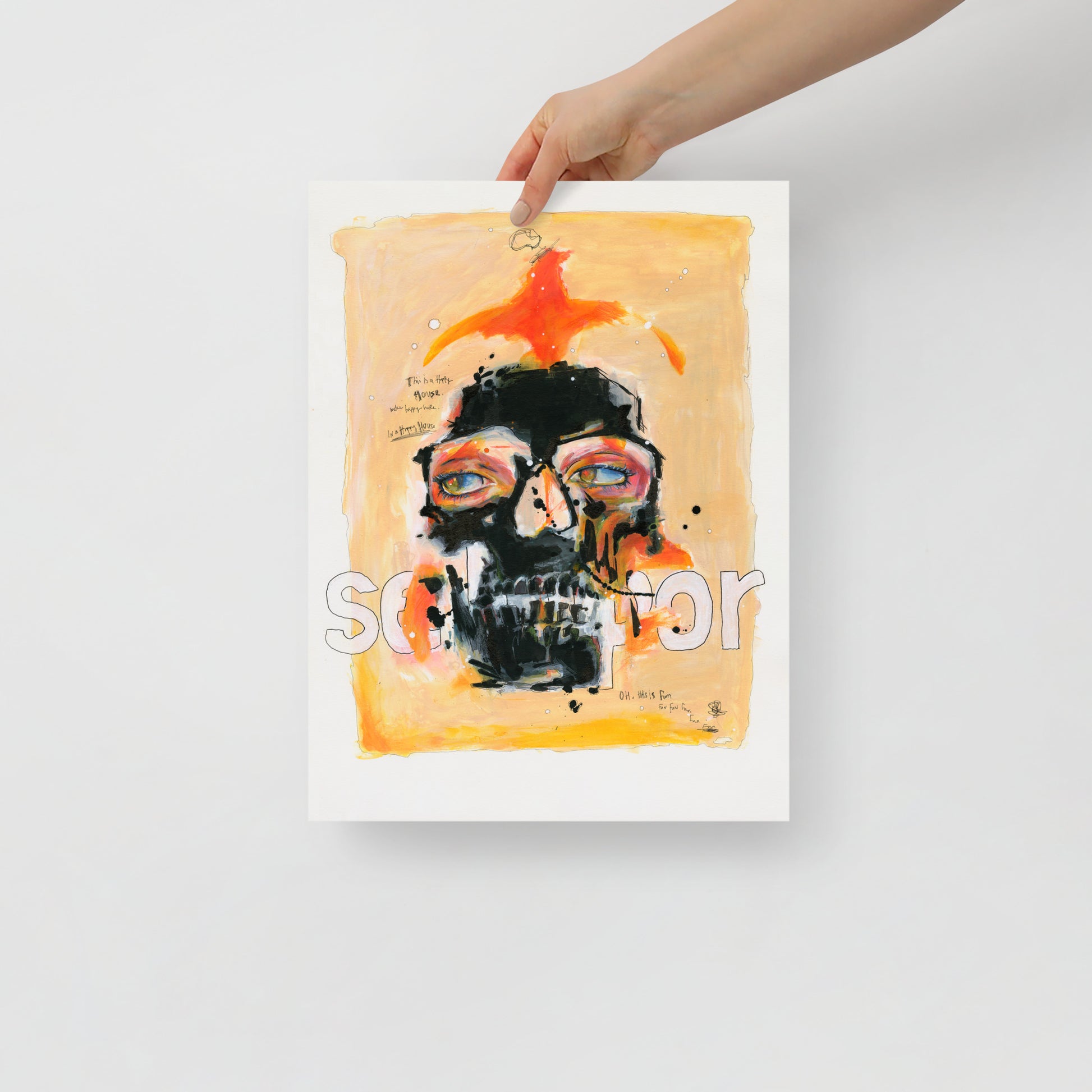 "Fine art print on matte paper of mixed media skull painting | Emerging contemporary artist Kate Jensen  | Katejjj.shop"