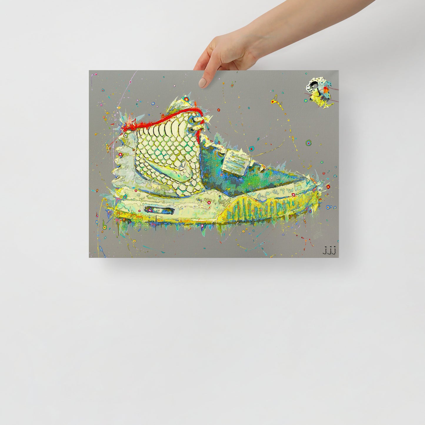 "Fine art print on matte paper of Air Yeezy 2 "Pure Platinum" painting | Emerging contemporary artist Kate Jensen | Katejjj.shop"