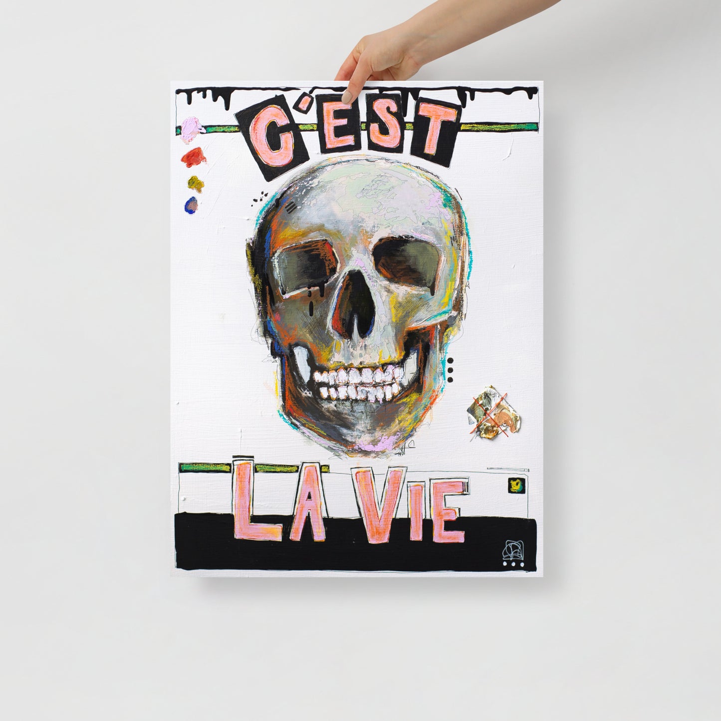 "Fine art print on matte paper of mixed media skull painting | Emerging contemporary artist Kate Jensen | Katejjj.shop"