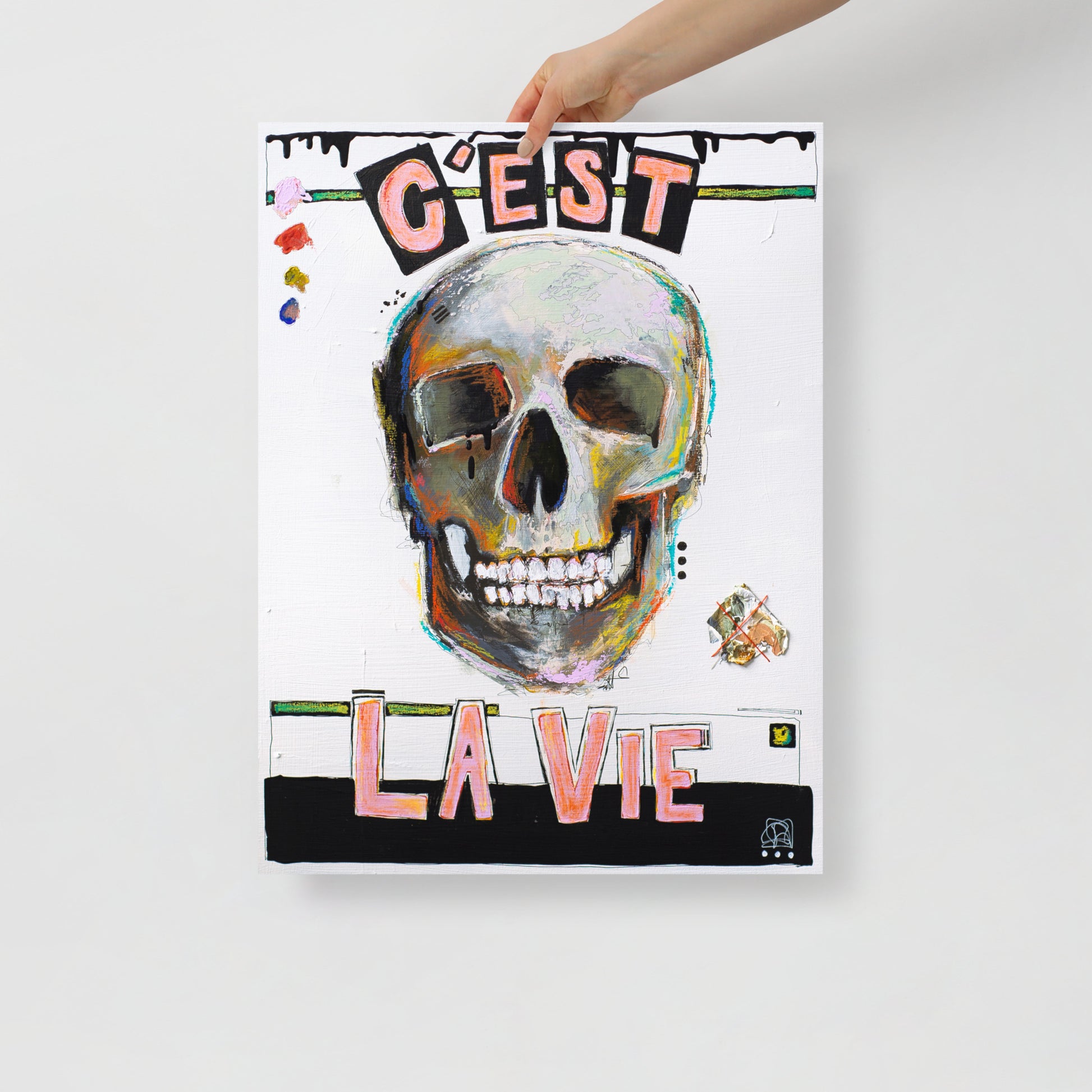 "Fine art print on matte paper of mixed media skull painting | Emerging contemporary artist Kate Jensen  | Katejjj.shop"