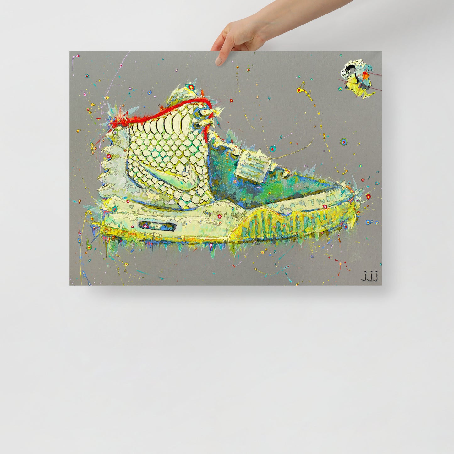 "Fine art print on matte paper of Air Yeezy 2 "Pure Platinum" painting | Emerging contemporary artist Kate Jensen | Katejjj.shop"
