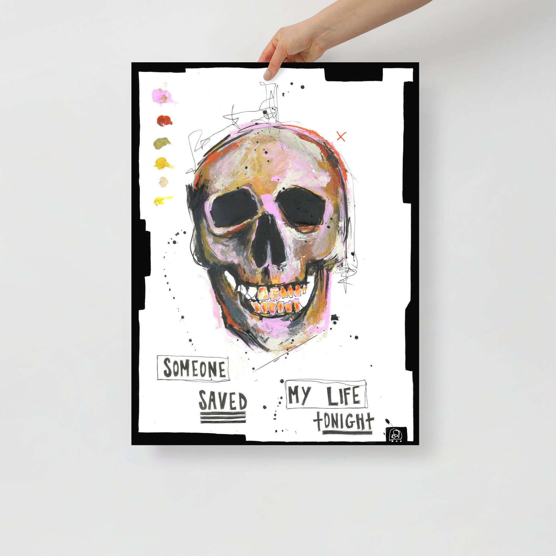 "Fine art print on matte paper of mixed media skull painting | Emerging contemporary artist Kate Jensen  | Katejjj.shop"