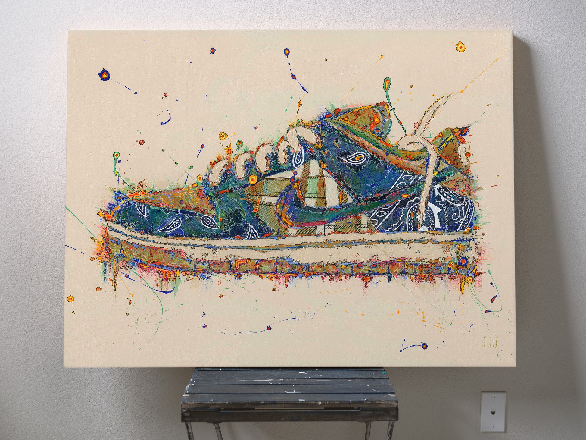  Acrylic painting on canvas of Nike x Travis Scott SB Dunk Low | Emerging contemporary artist Kate Jensen  | Katejjj.shop