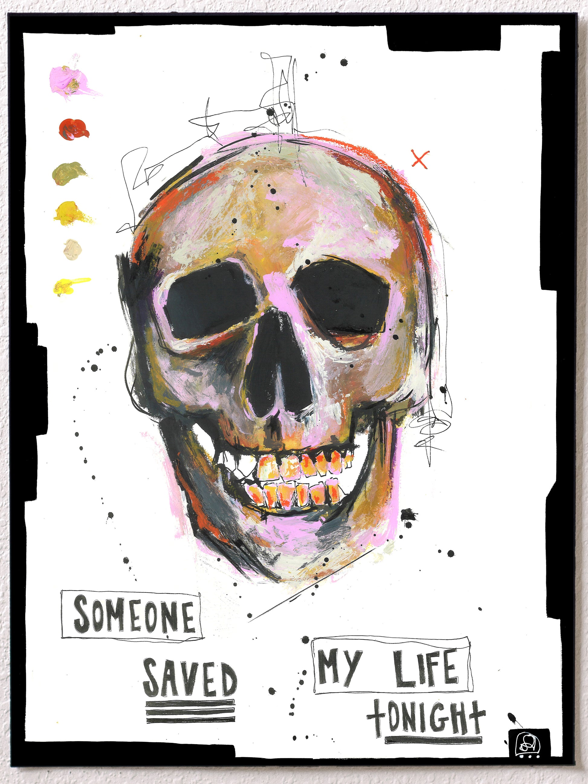 Original mixed media skull painting on paper | Emerging contemporary artist Kate Jensen  | Katejjj.shop