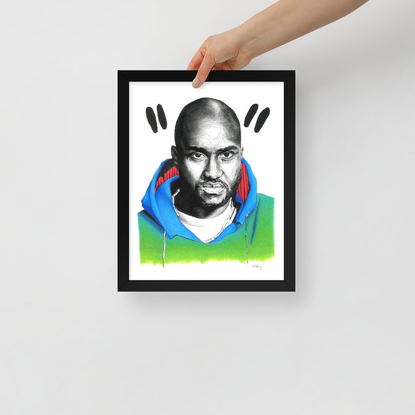  "Fine art framed print on matte paper of Virgil Abloh illustration | Emerging contemporary artist Kate Jensen  | Katejjj.shop"