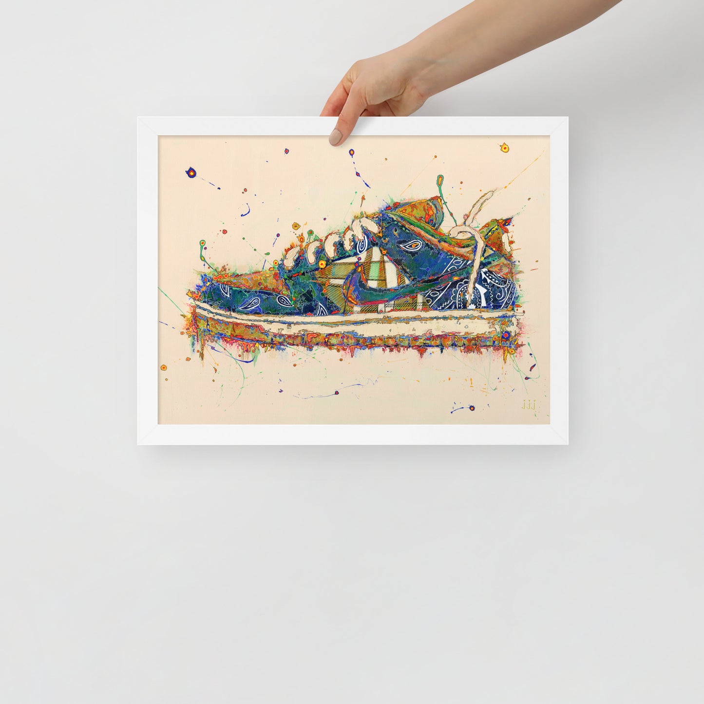  "Fine art framed print on matte paper of Nike x Travis Scott SB Dunk Low acrylic painting | Emerging contemporary artist Kate Jensen  | Katejjj.shop"